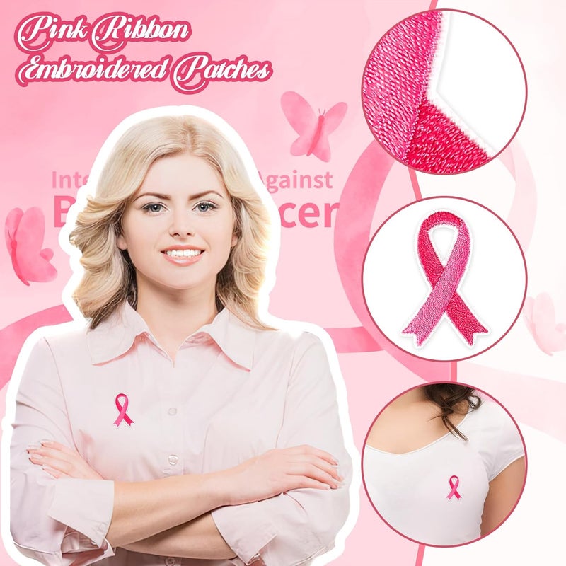 Augsun 30 pcs Pink Ribbon Iron on Patches Breast Cancer Awareness Embroidered Sew Applique Repair Patch DIY Crafts for Women Girls Clothing Jacket Jeans Pants Dress Backpack Hat Decorations - Image 4